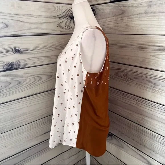 Dolan Anthropologie Brown & White Palm Tree Patterned Colorblock Tank Top - Picture 6 of 9